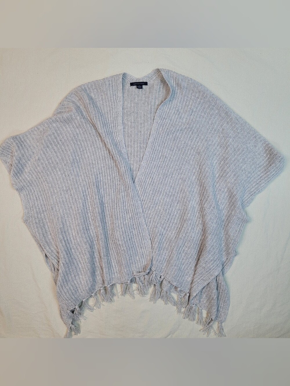 American Eagle Outfitters Light Gray Knit Fringe Poncho Fall Sweater Cozy, OS